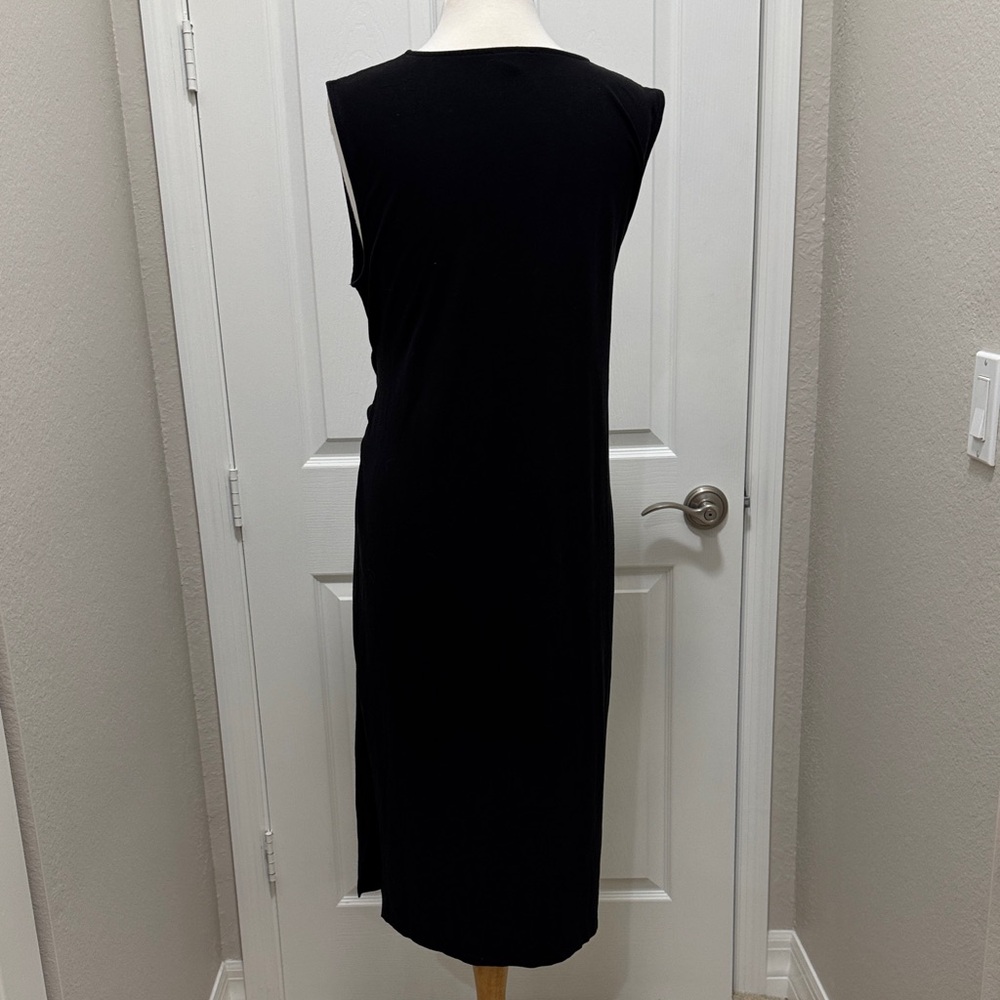 Eileen Fisher Black Sleeveless Dress with Front Tie - Picture 5 of 8